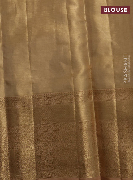 Pure kanchipuram tissue silk saree sandal with allover zari woven brocade weaves and rich zari woven border