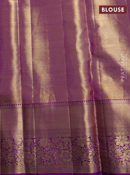 Pure kanchipuram tissue silk saree golden purple with allover zari woven brocade weaves and rich zari woven border