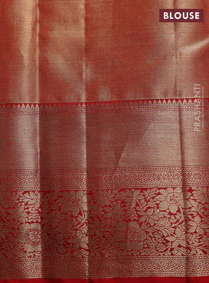 Pure kanchipuram tissue silk saree red with allover zari woven brocade weaves and rich zari woven border