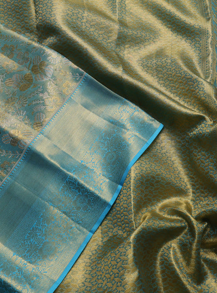 Pure kanchipuram tissue silk saree light blue with allover zari woven brocade weaves and rich zari woven border