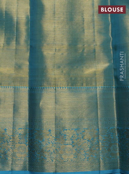 Pure kanchipuram tissue silk saree light blue with allover zari woven brocade weaves and rich zari woven border