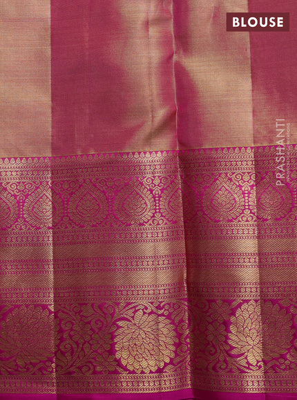 Pure kanchipuram tissue silk saree golden pink and magenta pink with allover zari woven brocade weaves and long rich zari woven floral border