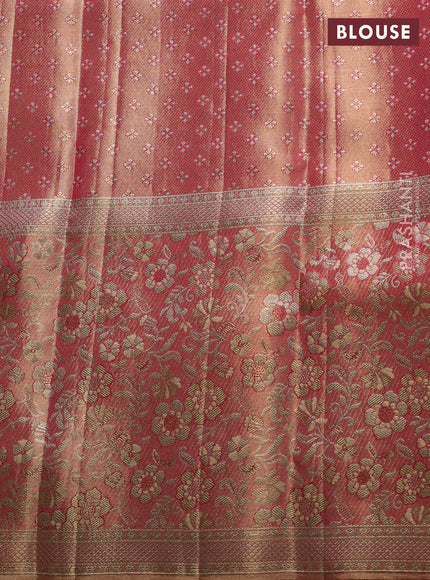 Pure kanchipuram tissue silk saree light pink with allover zari woven brocade weaves and long rich zari woven floral border