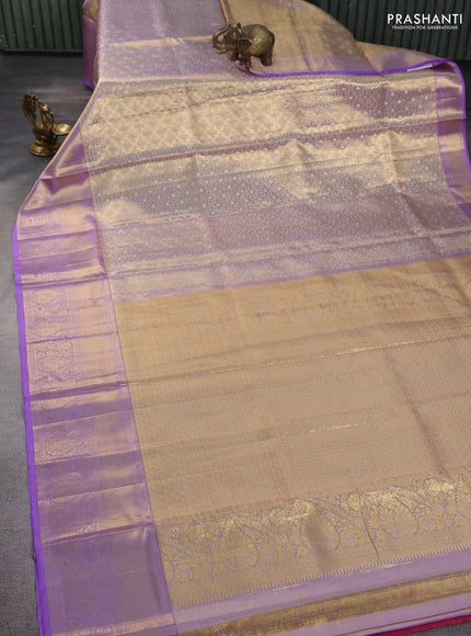 Pure kanchipuram tissue silk saree mild lavender and lavender with allover zari woven brocade weaves and long rich zari woven border