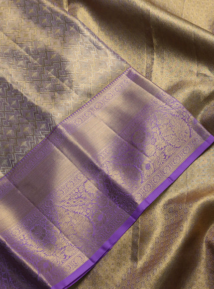 Pure kanchipuram tissue silk saree mild lavender and lavender with allover zari woven brocade weaves and long rich zari woven border