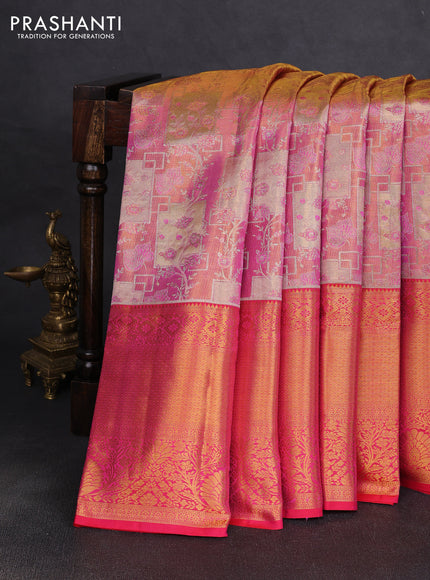 Pure kanchipuram tissue silk saree dual shade of light pink and pink with allover zari woven brocade weaves and long rich zari woven border