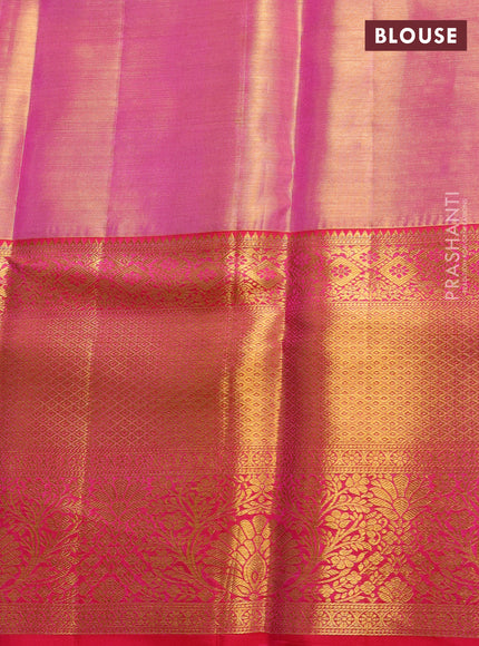 Pure kanchipuram tissue silk saree dual shade of light pink and pink with allover zari woven brocade weaves and long rich zari woven border