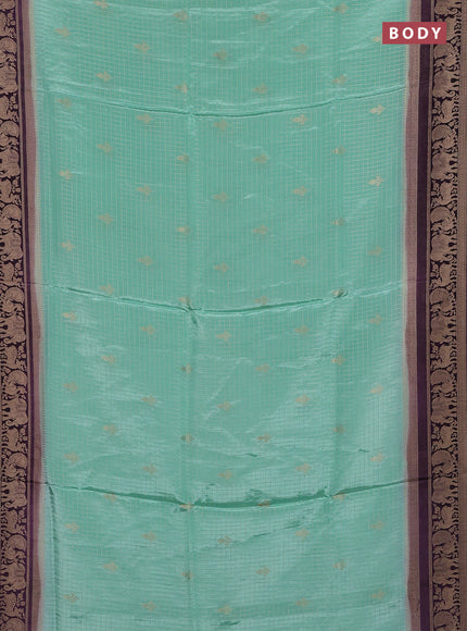 Semi mysore silk saree teal green and jamun shade with allover small zari checks & buttas and zari woven border