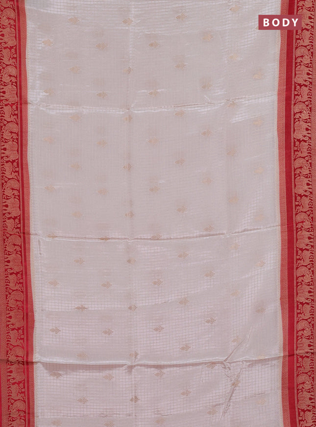 Semi mysore silk saree off white and red with allover small zari checks & buttas and zari woven border
