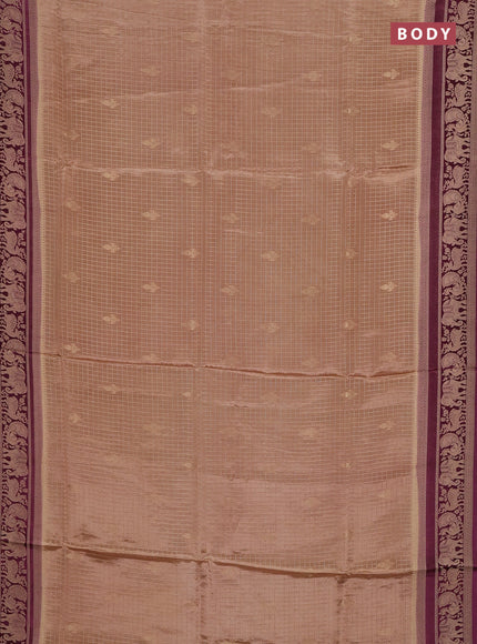 Semi mysore silk saree sandal and wine shade with allover small zari checks & buttas and zari woven border