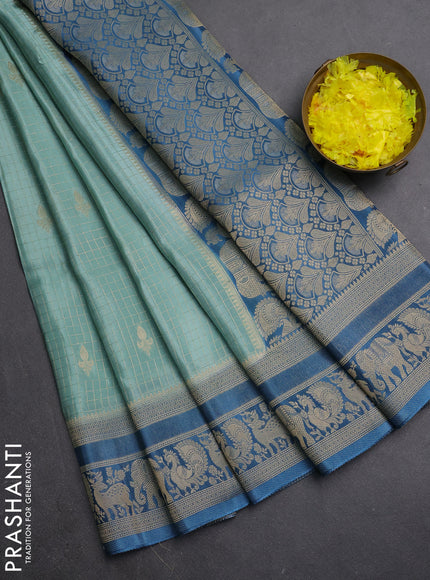Semi mysore silk saree pastel blue shade and blue with allover small zari checks & buttas and zari woven border