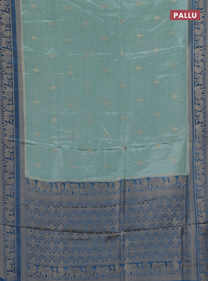 Semi mysore silk saree pastel blue shade and blue with allover small zari checks & buttas and zari woven border