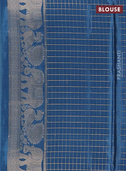 Semi mysore silk saree pastel blue shade and blue with allover small zari checks & buttas and zari woven border