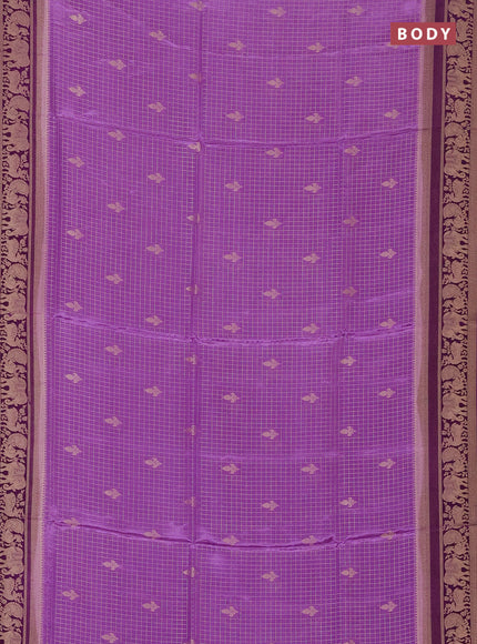 Semi mysore silk saree lavender and violet with allover small zari checks & buttas and zari woven border