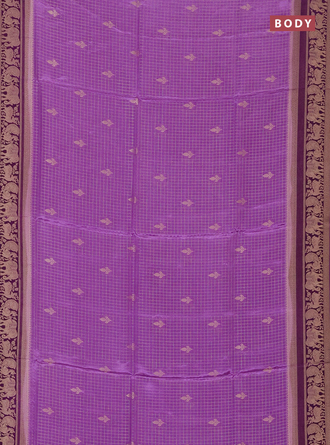Semi mysore silk saree lavender and violet with allover small zari checks & buttas and zari woven border