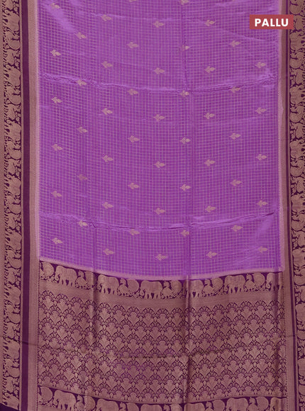 Semi mysore silk saree lavender and violet with allover small zari checks & buttas and zari woven border