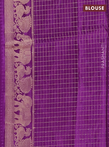 Semi mysore silk saree lavender and violet with allover small zari checks & buttas and zari woven border