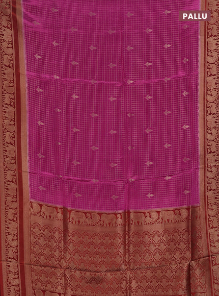 Semi mysore silk saree pink and orange with allover small zari checks & buttas and zari woven border