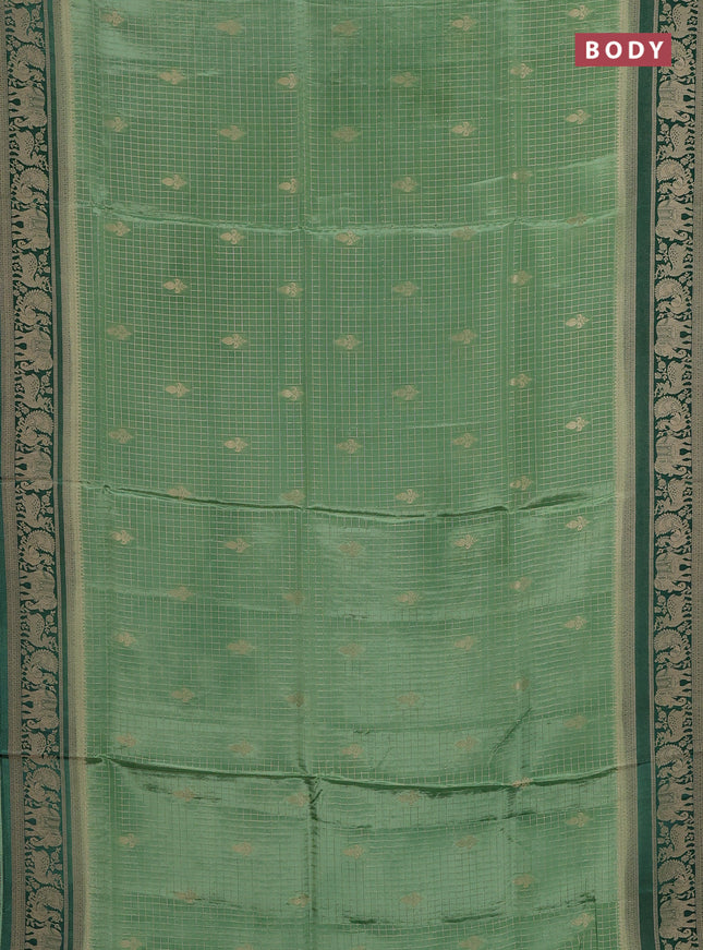 Semi mysore silk saree pastel green and green with allover small zari checks & buttas and zari woven border