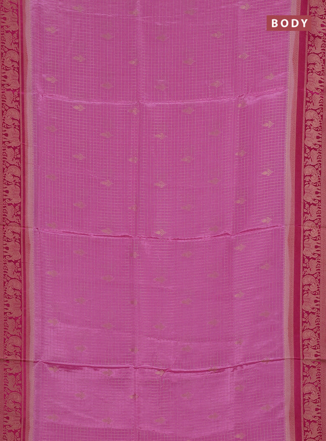 Semi mysore silk saree light pink and pink with allover small zari checks & buttas and zari woven border