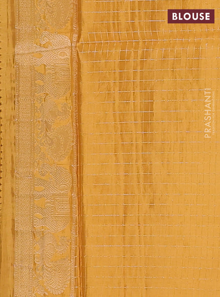 Semi mysore silk saree purple and dark mustard with allover small zari checks & buttas and zari woven border