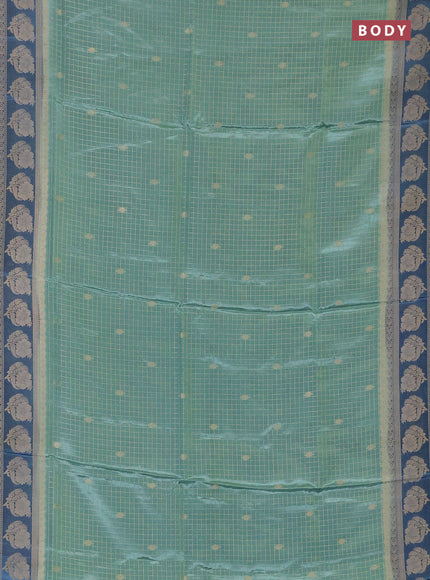 Semi mysore silk saree pastel blue shade and blue with allover small zari checks & buttas and floral zari woven border