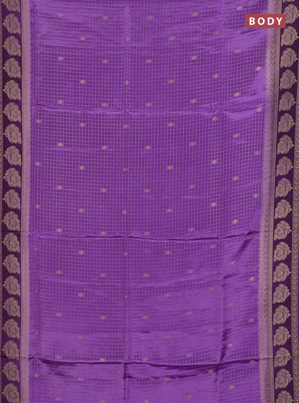 Semi mysore silk saree lavender and violet with allover small zari checks & buttas and floral zari woven border