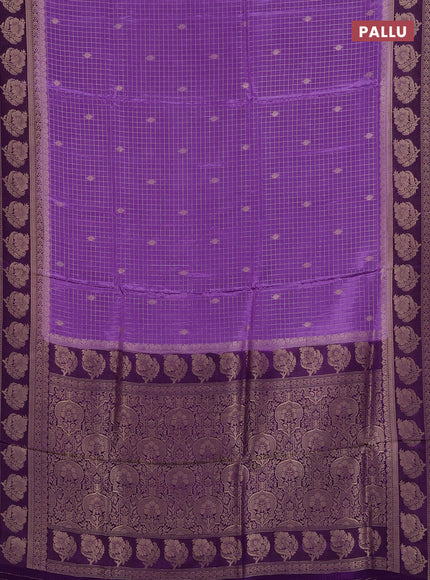 Semi mysore silk saree lavender and violet with allover small zari checks & buttas and floral zari woven border