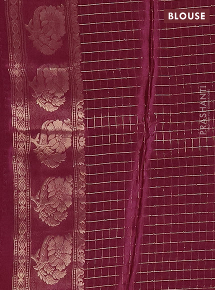 Semi mysore silk saree sandal and wine shade with allover small zari checks & buttas and floral zari woven border