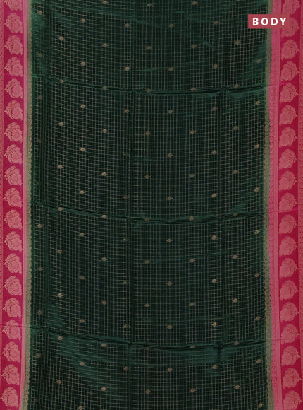 Semi mysore silk saree green and pink with allover small zari checks & buttas and floral zari woven border