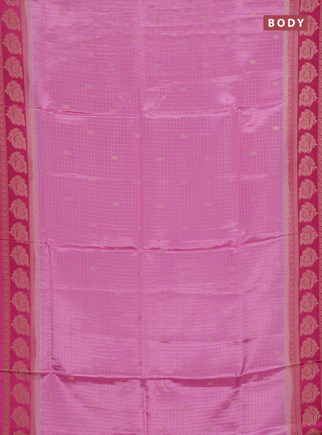 Semi mysore silk saree light pink and pink with allover small zari checks & buttas and floral zari woven border