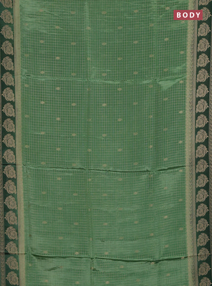 Semi mysore silk saree pastel green and green with allover small zari checks & buttas and floral zari woven border