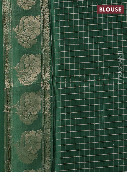 Semi mysore silk saree pastel green and green with allover small zari checks & buttas and floral zari woven border