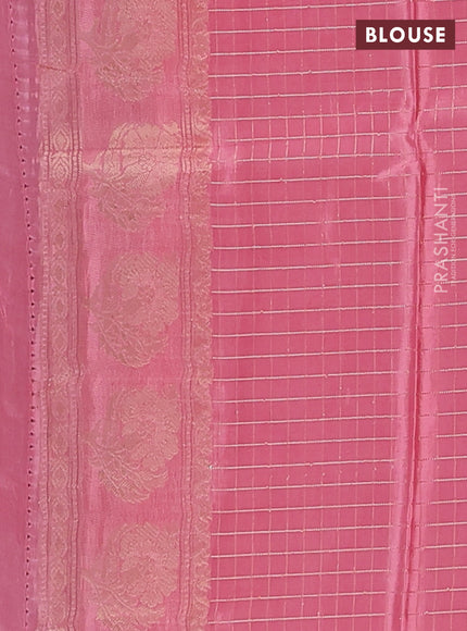 Semi mysore silk saree wine shade and light pink with allover small zari checks & buttas and floral zari woven border