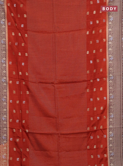 Semi mysore silk saree rustic orange and deep maroon with allover silver & gold zari woven buttas and zari woven border