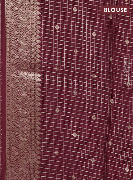 Semi mysore silk saree rustic orange and deep maroon with allover silver & gold zari woven buttas and zari woven border