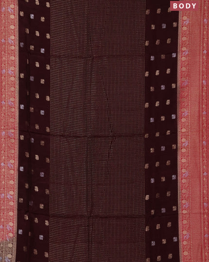 Semi mysore silk saree coffee brown and pink with allover silver & gold zari woven buttas and zari woven border