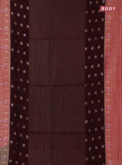 Semi mysore silk saree coffee brown and pink with allover silver & gold zari woven buttas and zari woven border