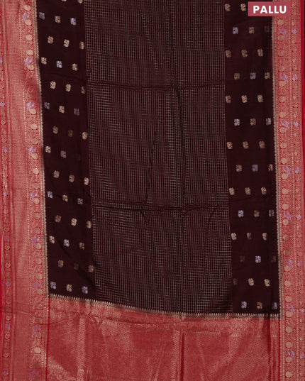 Semi mysore silk saree coffee brown and pink with allover silver & gold zari woven buttas and zari woven border