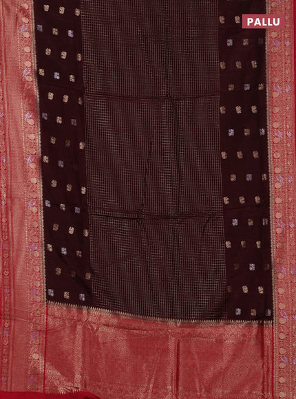 Semi mysore silk saree coffee brown and pink with allover silver & gold zari woven buttas and zari woven border