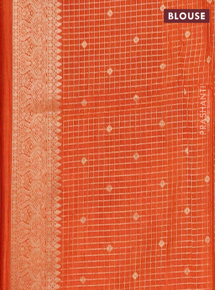 Semi mysore silk saree purple and rustic orange with allover silver & gold zari woven buttas and zari woven border