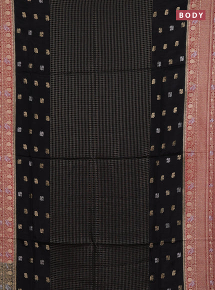 Semi mysore silk saree black and maroon with allover silver & gold zari woven buttas and zari woven border