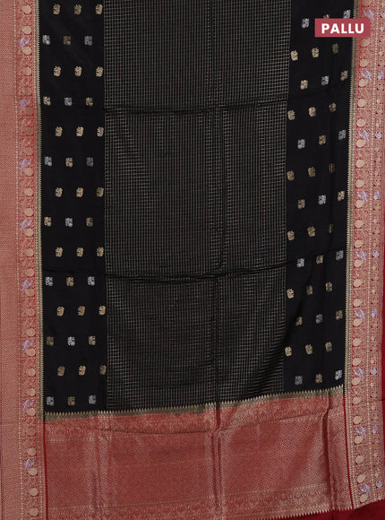 Semi mysore silk saree black and maroon with allover silver & gold zari woven buttas and zari woven border