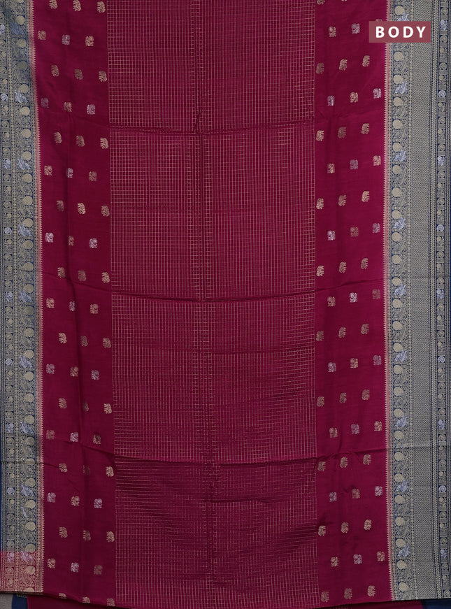 Semi mysore silk saree pink and peacock blue with allover silver & gold zari woven buttas and zari woven border