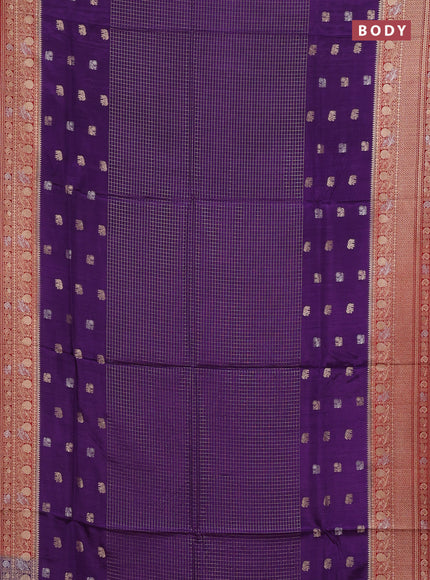 Semi mysore silk saree violet and maroon with allover silver & gold zari woven buttas and zari woven border