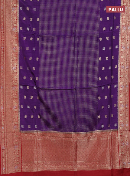 Semi mysore silk saree violet and maroon with allover silver & gold zari woven buttas and zari woven border