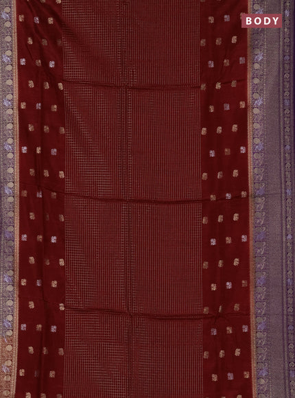 Semi mysore silk saree maroon and violet with allover silver & gold zari woven buttas and zari woven border