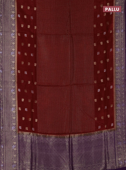 Semi mysore silk saree maroon and violet with allover silver & gold zari woven buttas and zari woven border