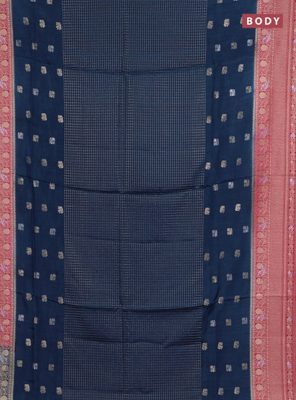 Semi mysore silk saree peacock blue and pink with allover silver & gold zari woven buttas and zari woven border