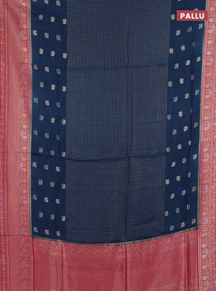 Semi mysore silk saree peacock blue and pink with allover silver & gold zari woven buttas and zari woven border